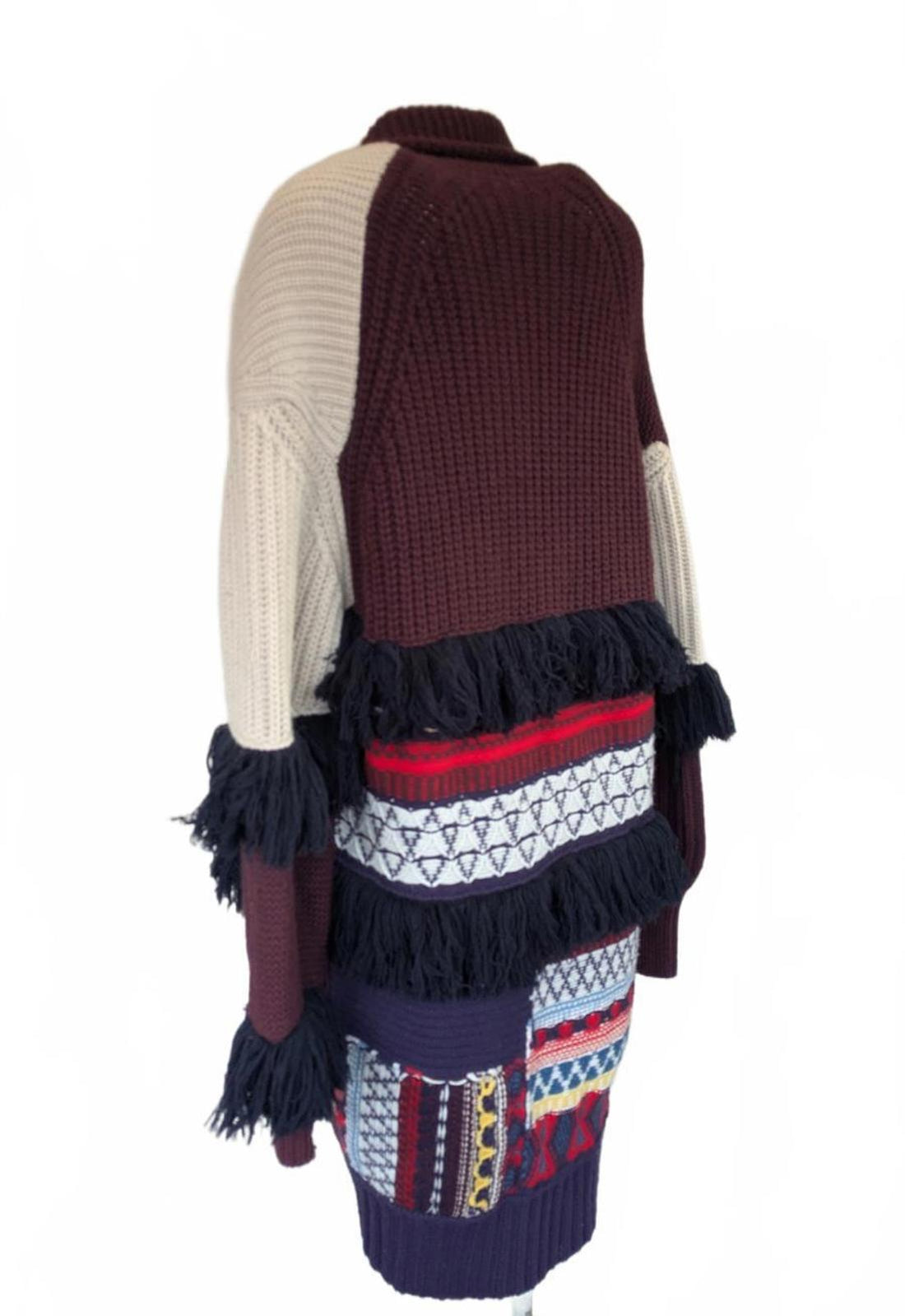 Burberry Fringed Patchwork Wool & Cashmere Coatigan Medium Large M / L 10 12 14