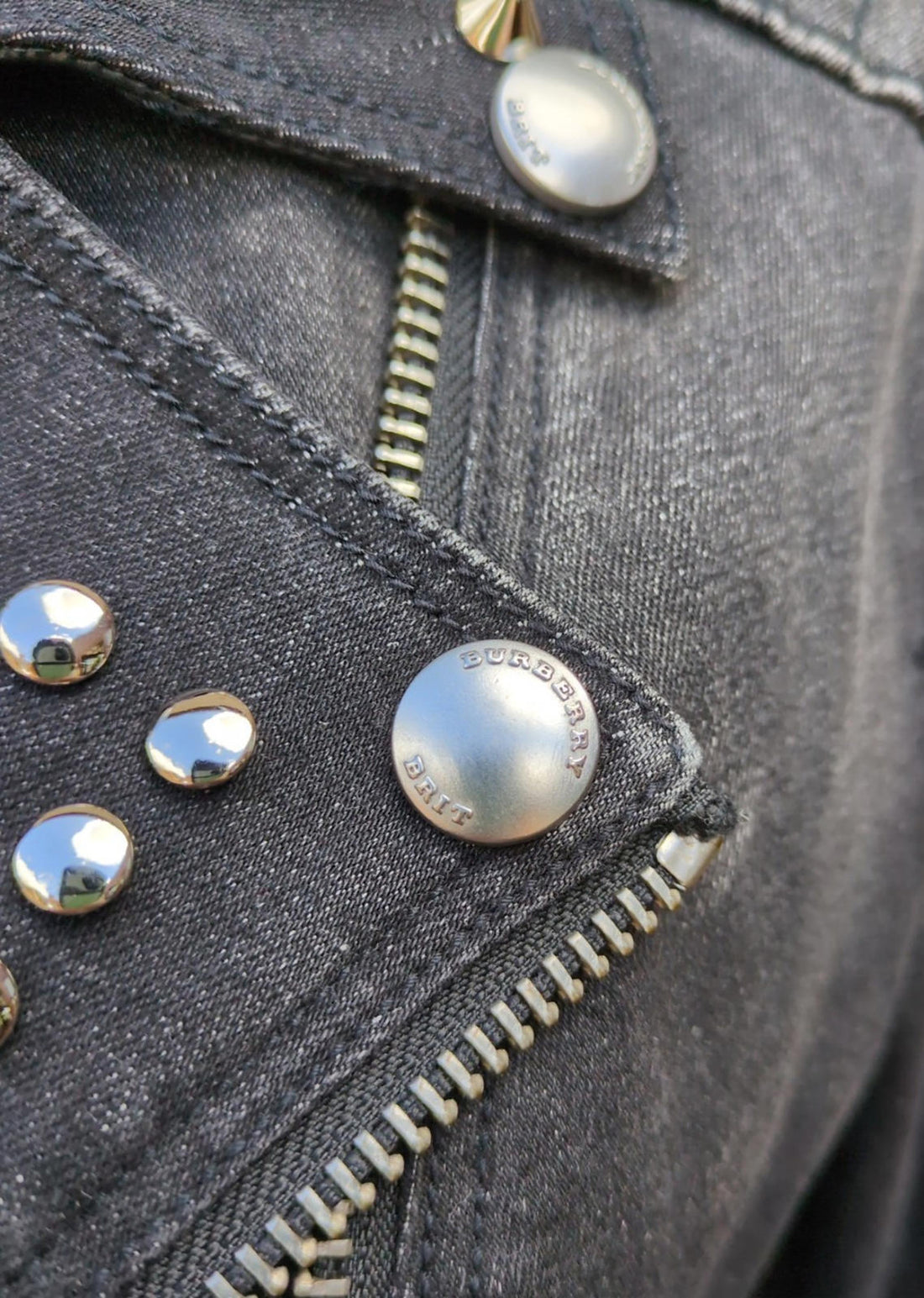 Burberry Biker Jacket XS Black Denim Metal Studs 4 6